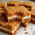 carrot cake cream cheese bars dessert on kitchen countertop with golden afternoon light