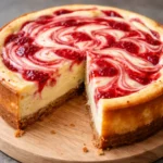 strawberry swirl cheesecake creamy filling vibrant fruit dessert on a plate