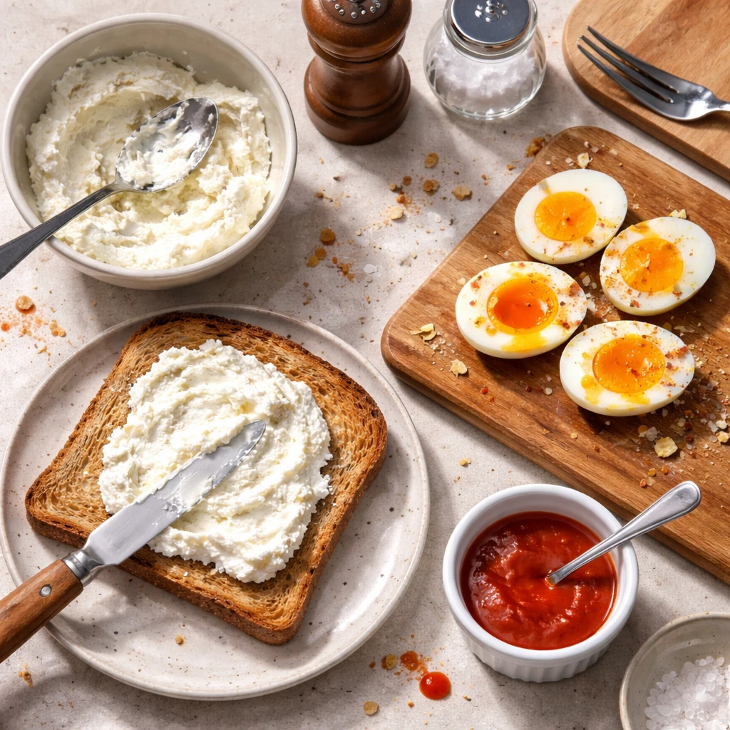 cottage cheese and soft boiled egg toast healthy easy dinner recipe simple homemade meal idea