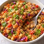 crunchy thai chickpea salad with fresh vegetables and herbs bowl of healthy colorful Thai chickpea salad
