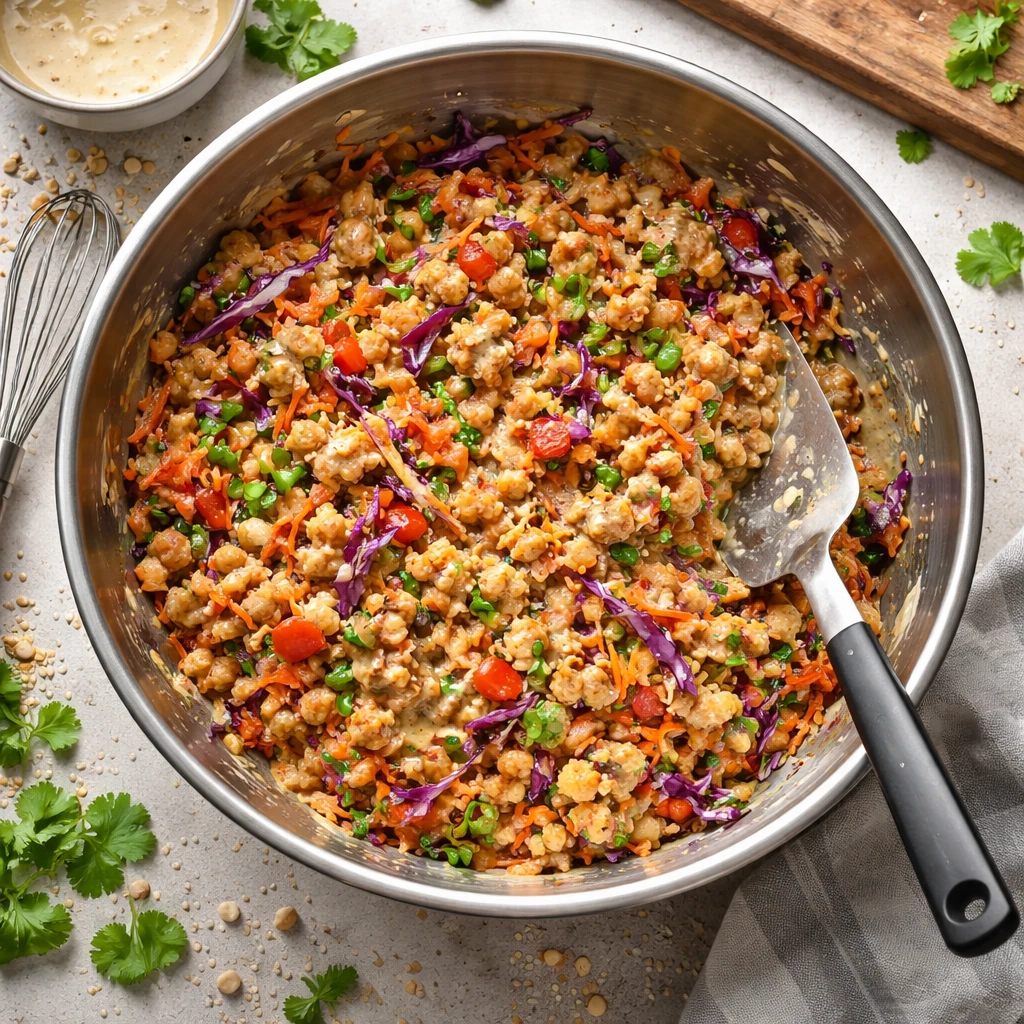 crunchy thai chickpea salad with fresh vegetables and herbs bowl of healthy colorful Thai chickpea salad