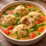 coconut curry soup with dumplings in a bowl warm comforting nourishing easy weeknight meal
