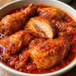 nigerian chicken stew in a pot with rich savory sauce and tender ingredients simmering gently