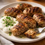 chicken kofta with garlic yogurt sauce savory easy weeknight dinner recipe with ground chicken and creamy garlic yogurt dip
