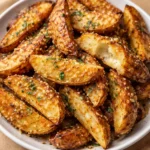 baked garlic parmesan potato wedges fresh crispy golden brown seasoned side dish