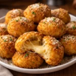 cheesy parmesan mozzarella bites appetizer with melted cheese golden crispy exterior on a plate