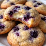 blueberry cheesecake cookies dessert with fresh blueberries and creamy cheesecake filling on a plate