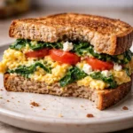 Mediterranean breakfast sandwich with fresh ingredients and wholesome flavors on a plate