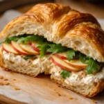 croissant sandwich with goat cheese and apple on a plate ready to eat