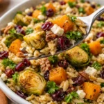 fall harvest orzo salad with autumn vegetables and warm kitchen comfort food recipe