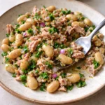 tuna and white bean salad fresh healthy easy dinner recipe on rustic plate