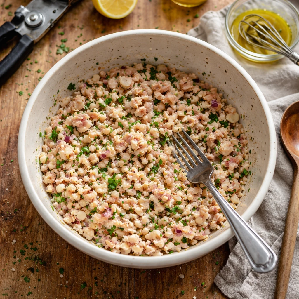 tuna and white bean salad fresh healthy easy dinner recipe on rustic plate