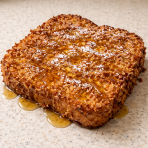 Coconut Crusted French Toast on a plate breakfast for dinner warm and comforting meal