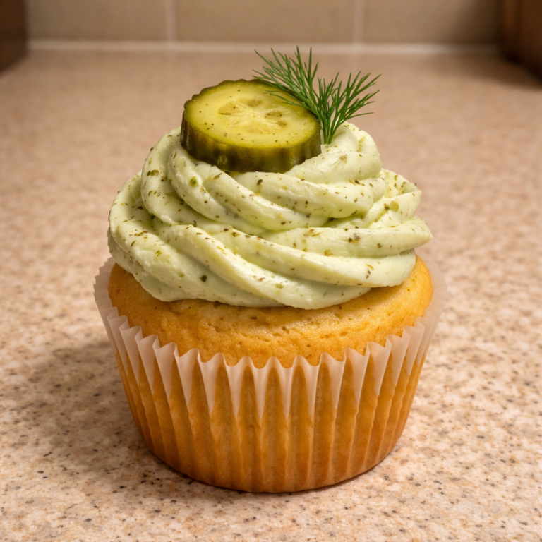 pickle cupcakes on a plate creative savory dessert with pickles and mustard ingredients background