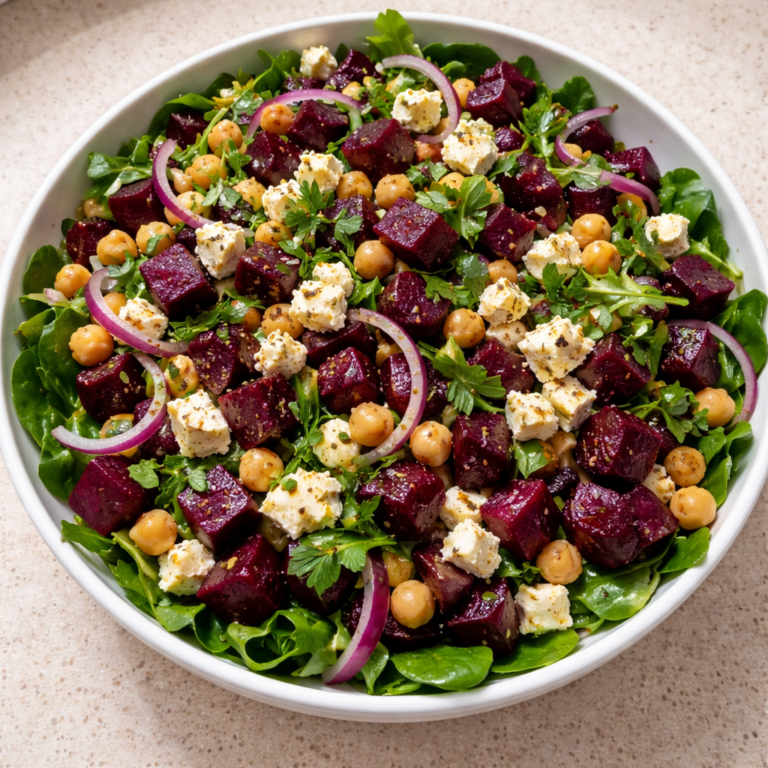 chickpea beet and feta salad served in a bowl with fresh ingredients and vibrant colors healthy vegetarian dinner option