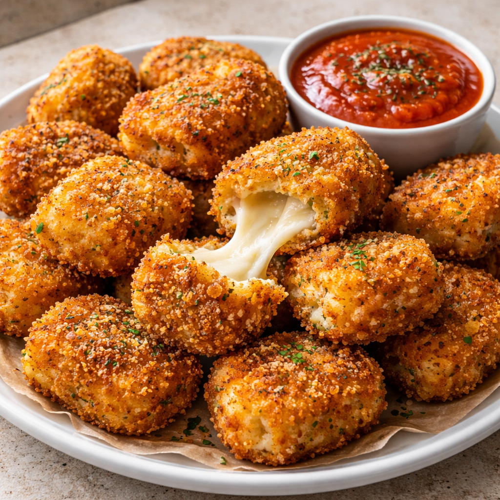 cheesy parmesan mozzarella bites appetizer with melted cheese golden crust easy snack recipe