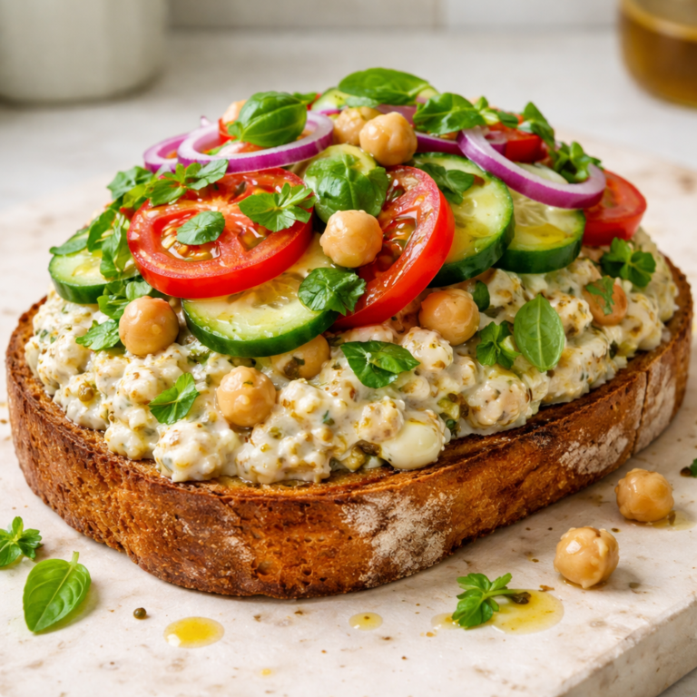 chickpea and yogurt toast with fresh vegetables healthy easy nourishing dinner recipe