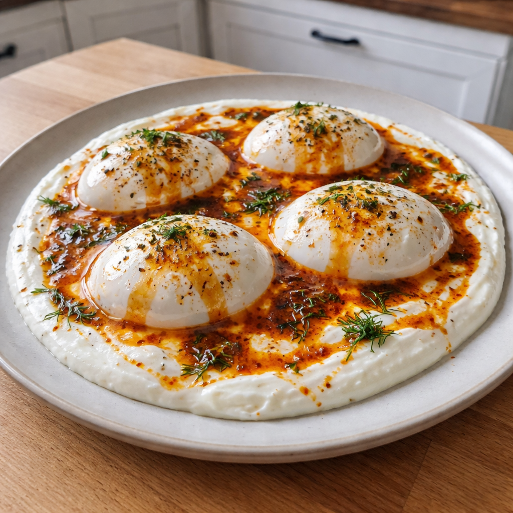 turkish eggs cilbir traditional simple warm comforting breakfast dish