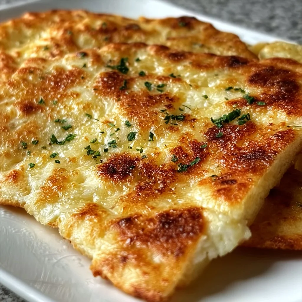 Homemade 2-ingredient cottage cheese flatbread on a rustic table