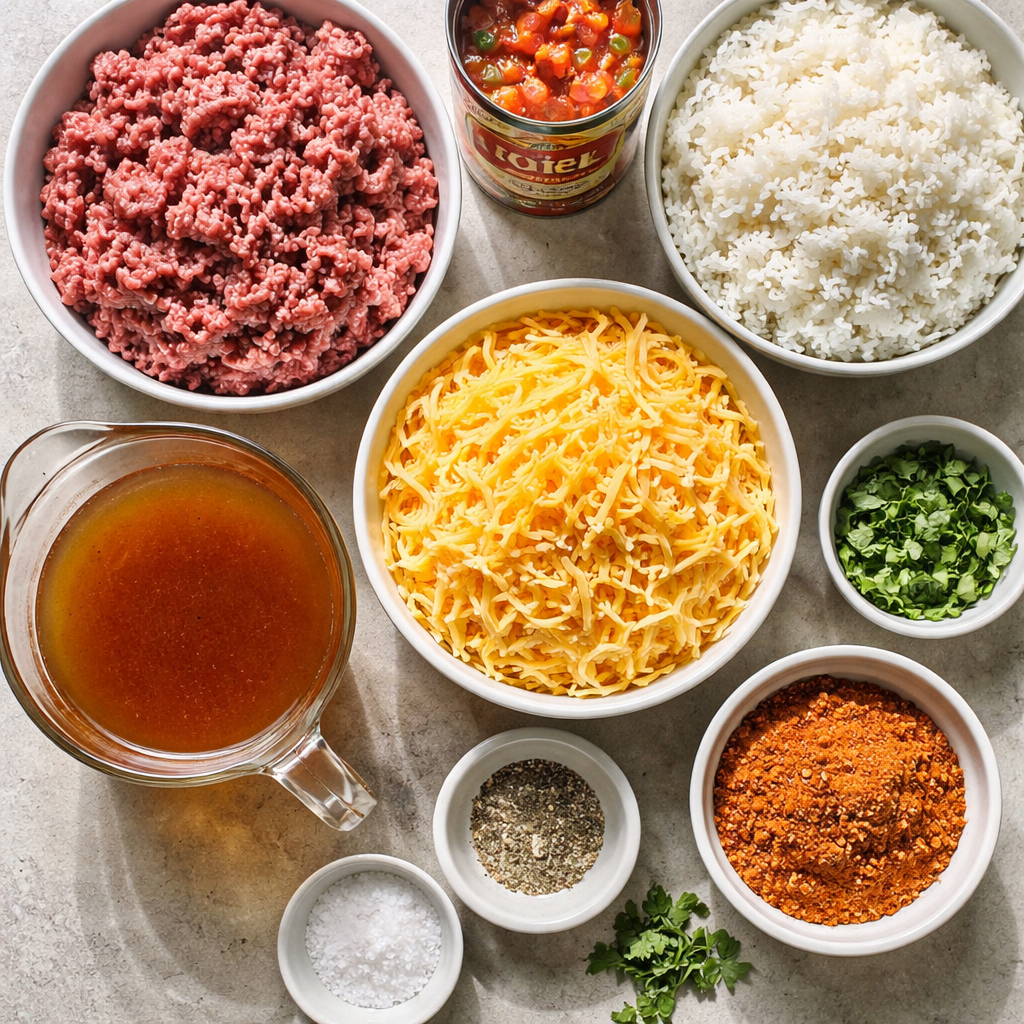 Cheesy Taco Rice ingredients photo