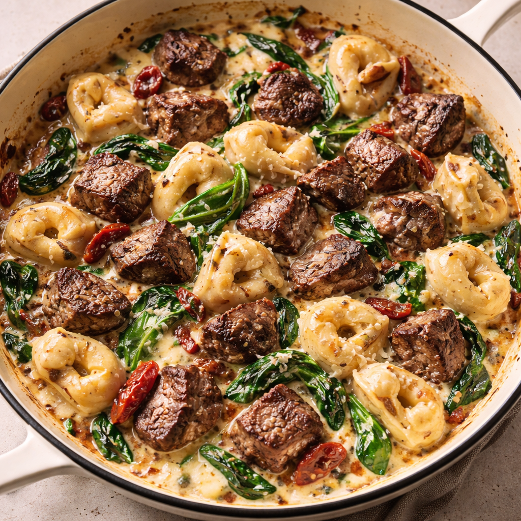 Creamy Tuscan Spinach & Steak Bites Tortellini in 30 Minutes featured photo
