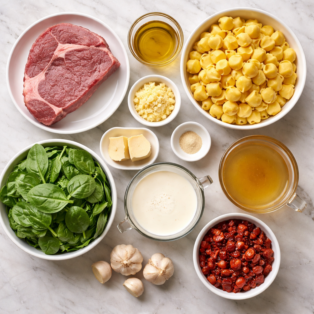 Creamy Tuscan Spinach & Steak Bites Tortellini in 30 Minutes ingredients photo