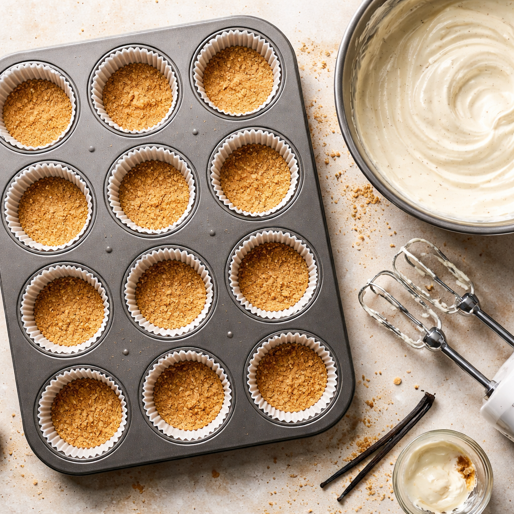 Vanilla Bean Crème Brûlée Cheesecake Cupcakes preparation photo