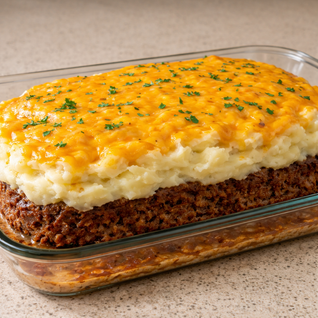Meatloaf with Mashed Potatoes and Cheese Recipe featured photo