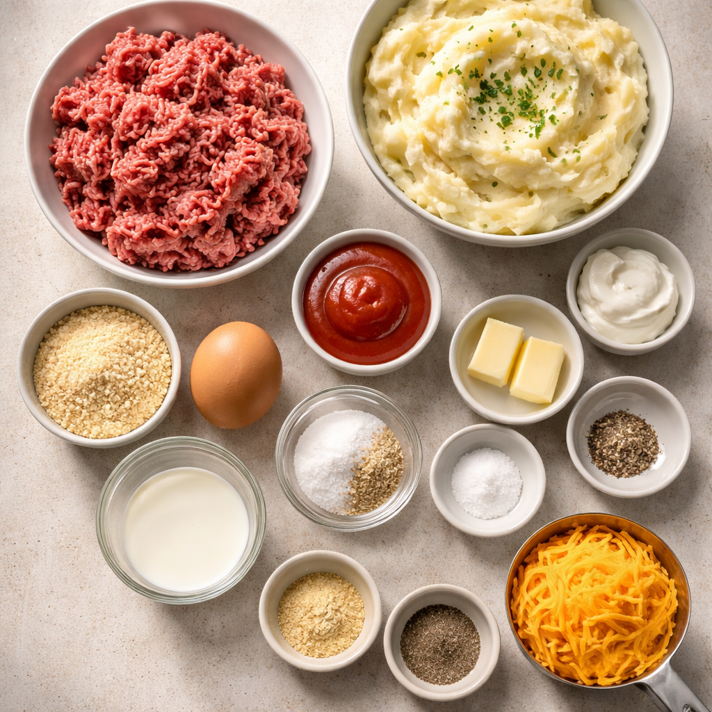 Meatloaf with Mashed Potatoes and Cheese Recipe ingredients photo