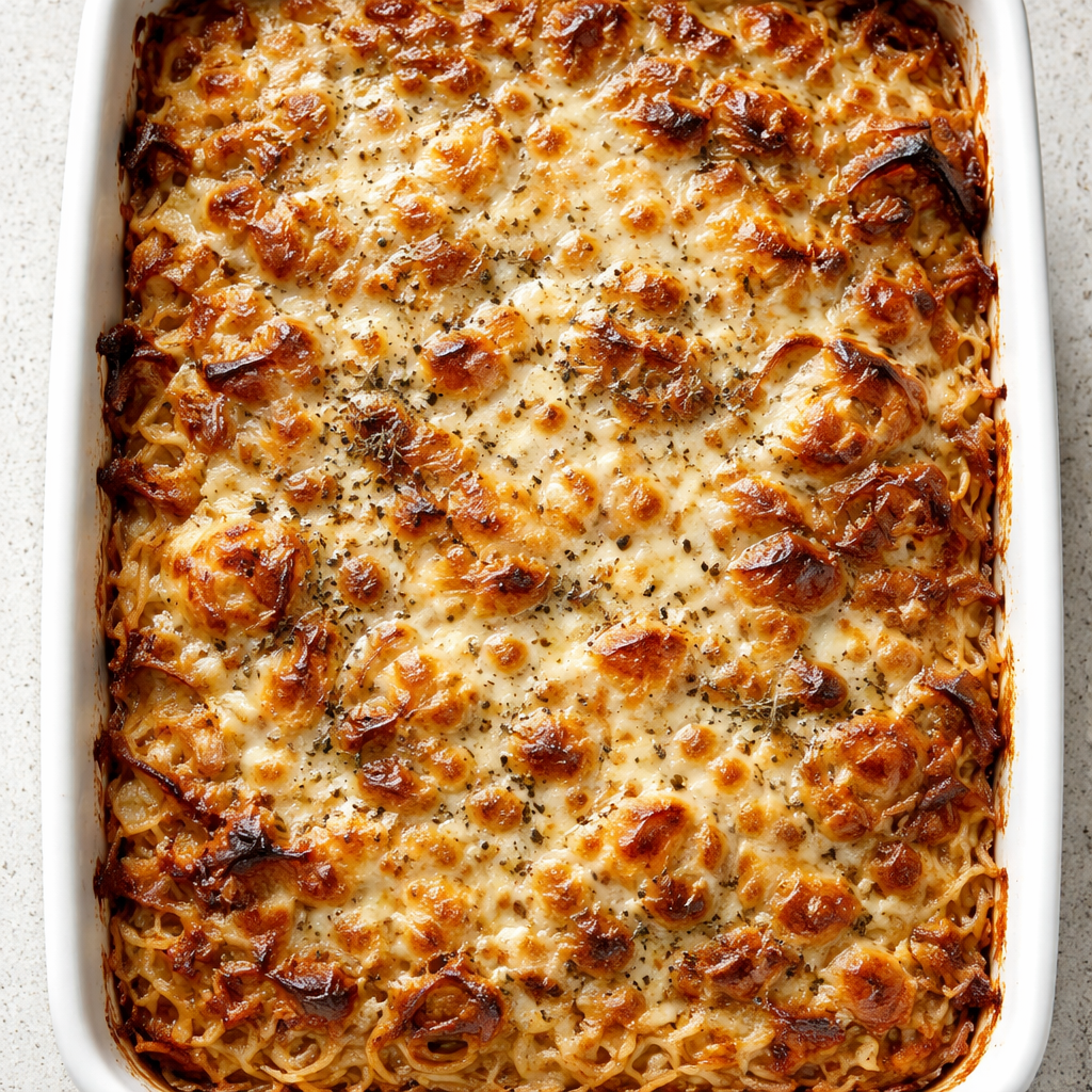 French Onion Chicken Orzo Casserole featured photo