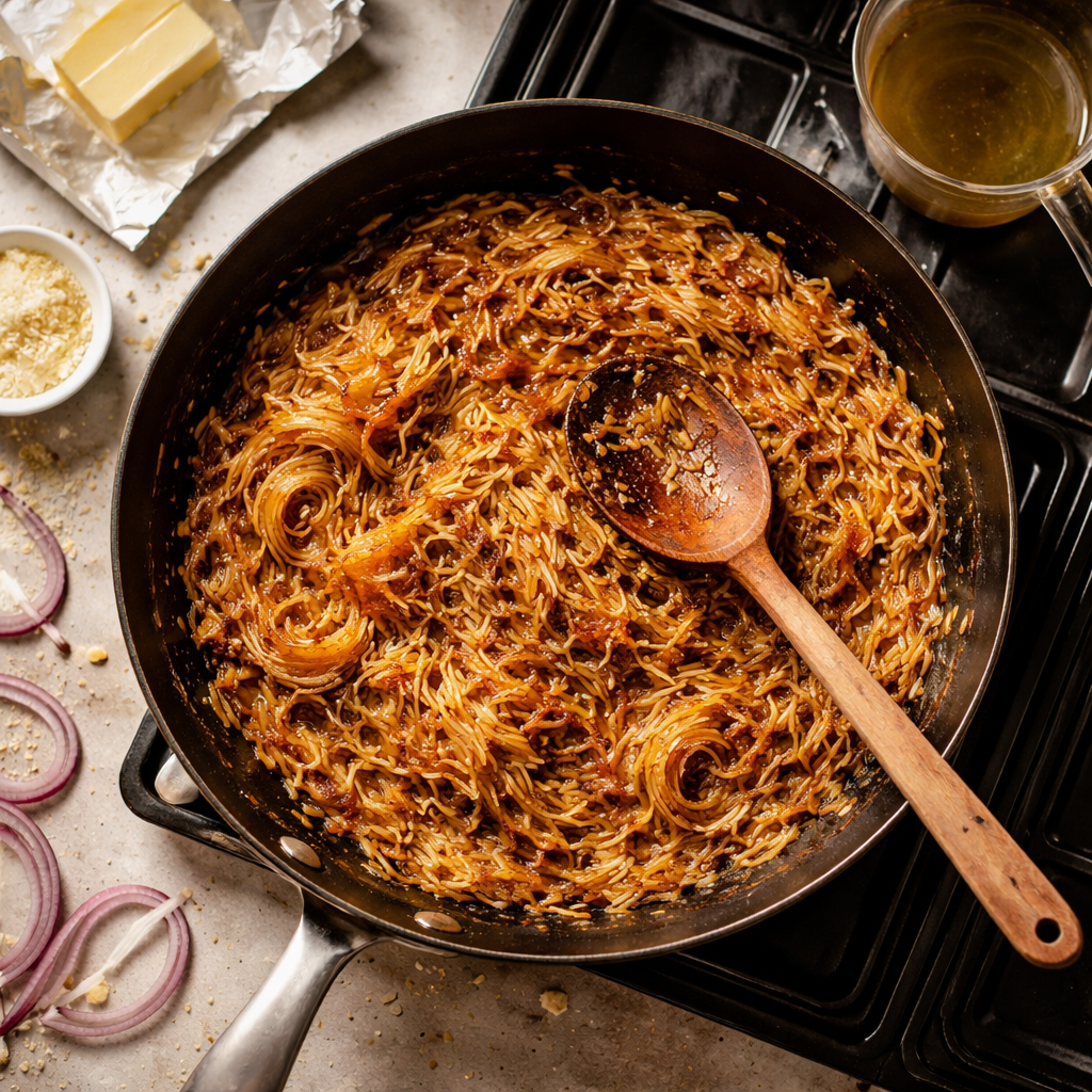 French Onion Chicken Orzo Casserole preparation photo