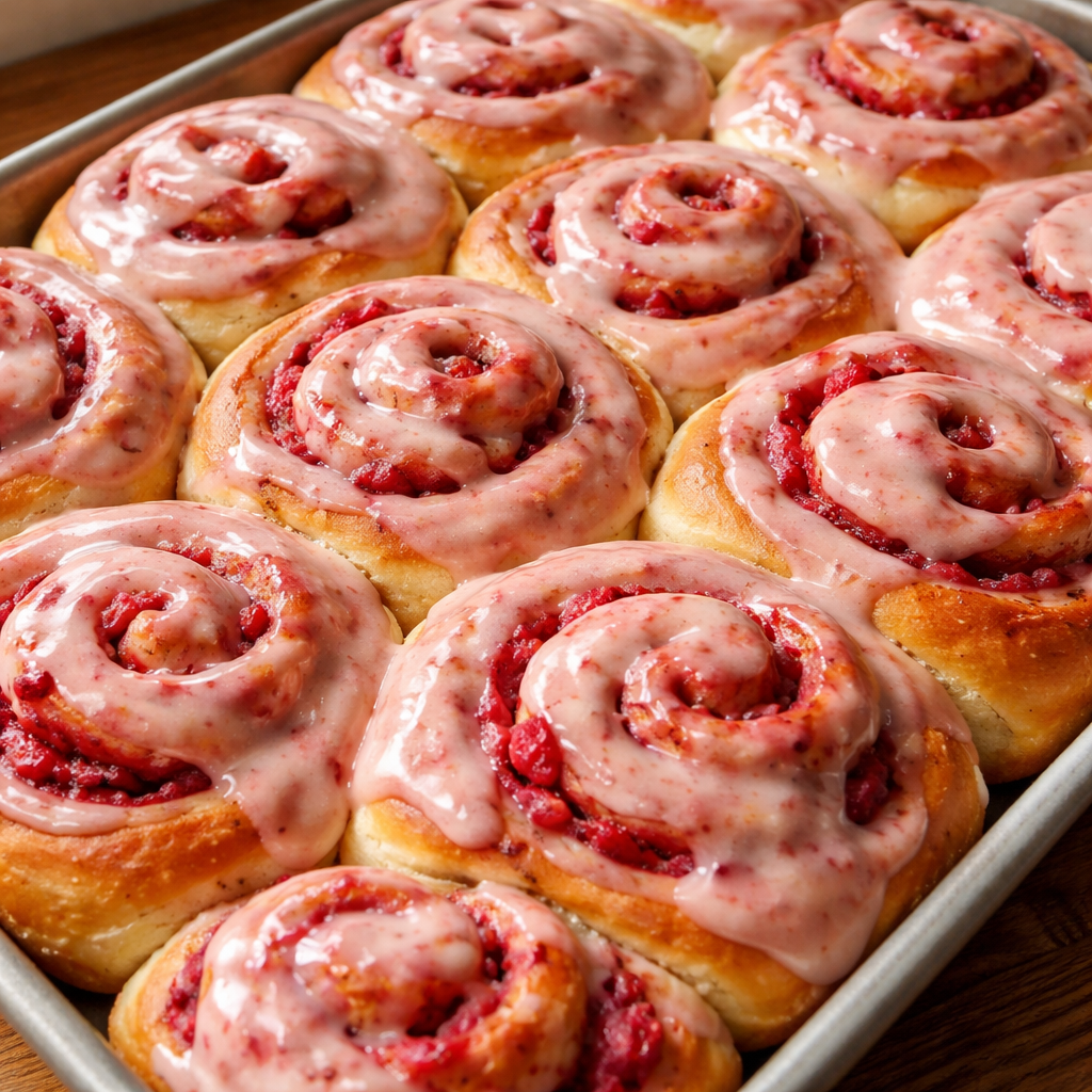 Fluffy Strawberry Cinnamon Rolls with Fresh Berry Filling Recipe