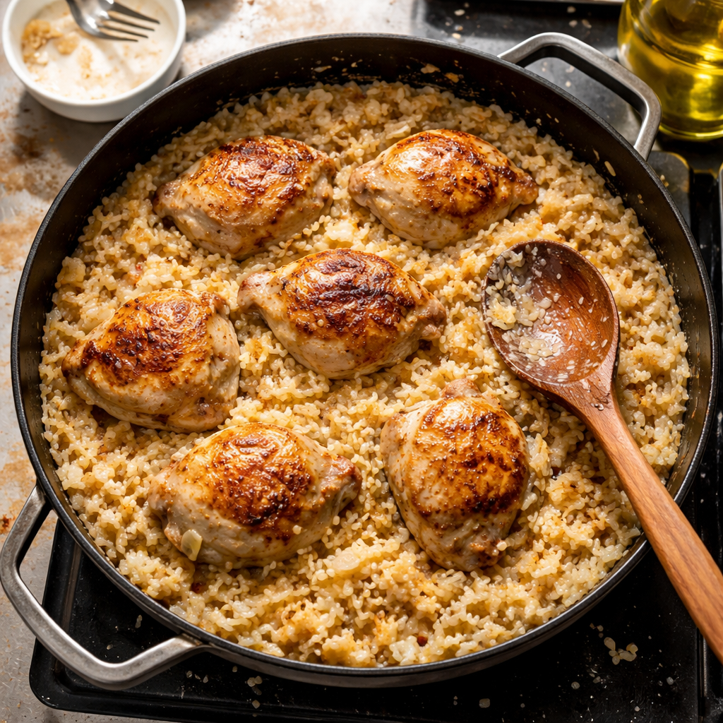Smothered Chicken and Rice preparation photo