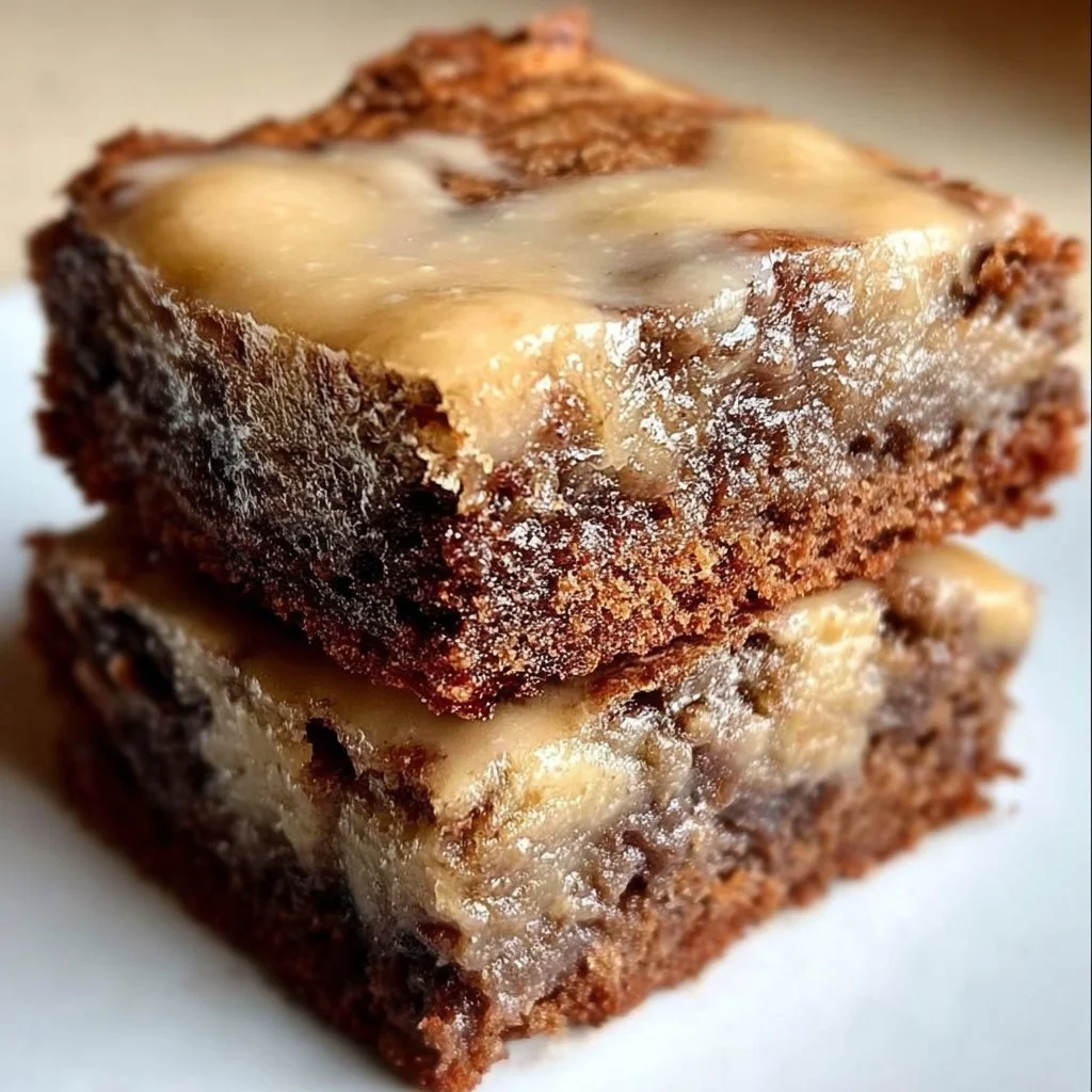 Delicious banana bread brownies topped with chocolate chips and walnuts.