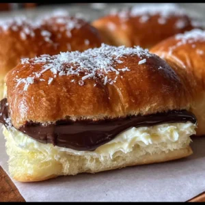 Boston Cream Pie Stuffed Hawaiian Rolls ready to serve with chocolate glaze