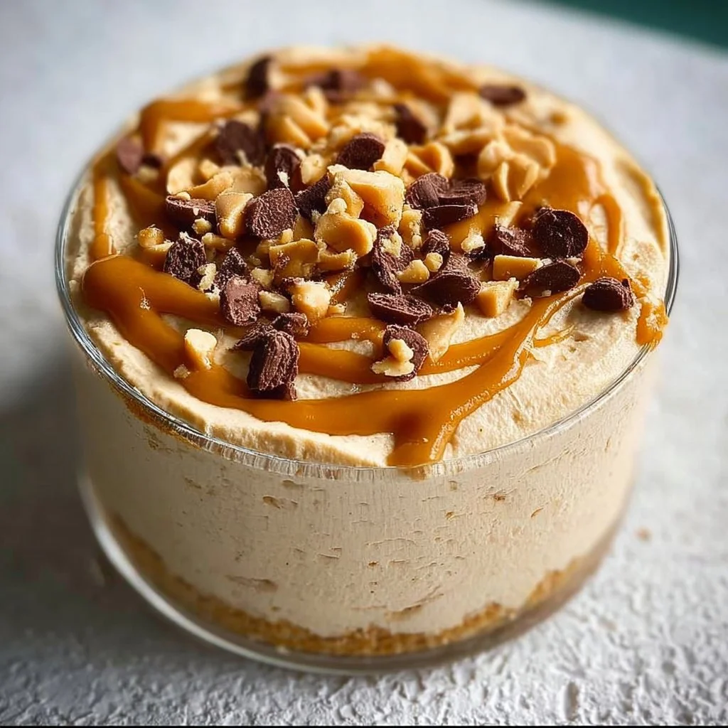 Delicious cottage cheese peanut butter mousse topped with nuts