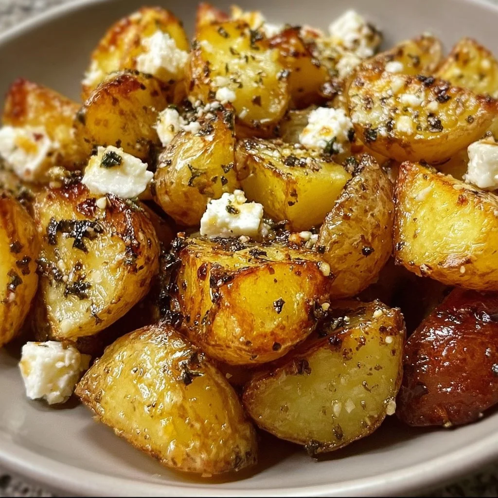 Garlic Roasted Potatoes with Baked Feta