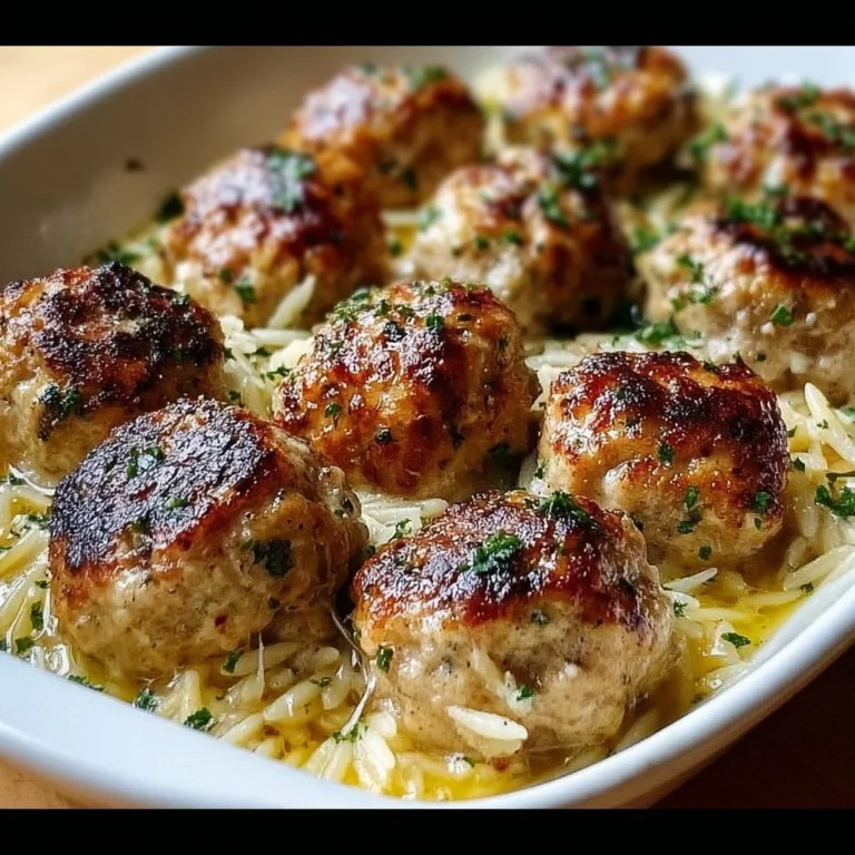 Delicious Greek chicken meatballs served with lemon orzo