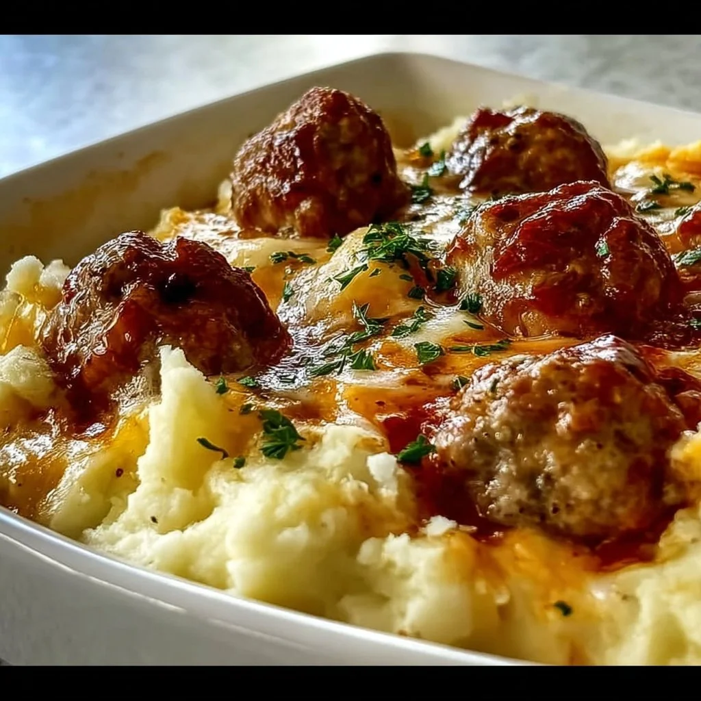 Meatball & Mashed Potato Bake