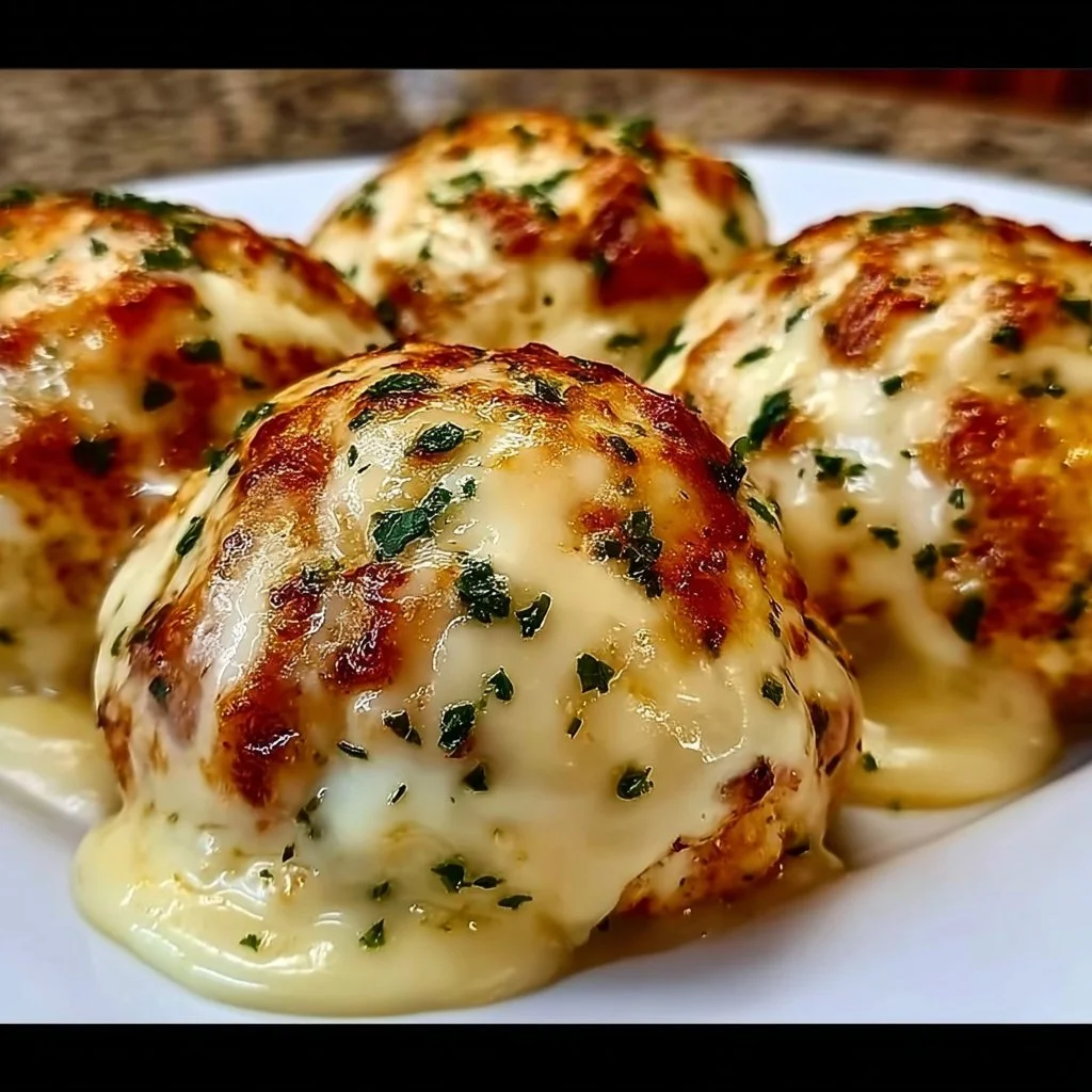 Delicious melted Mozzarella Chicken Bombs with ranch dressing served hot.
