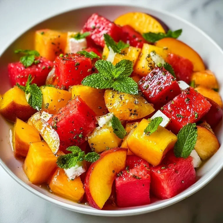 Peach and Watermelon Summer Salad featuring fresh fruits and greens