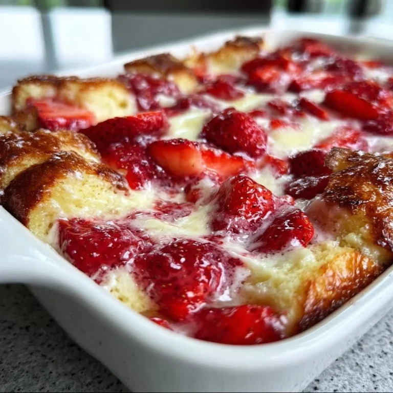 Delicious strawberry cream cheese cobbler dessert topped with fresh strawberries