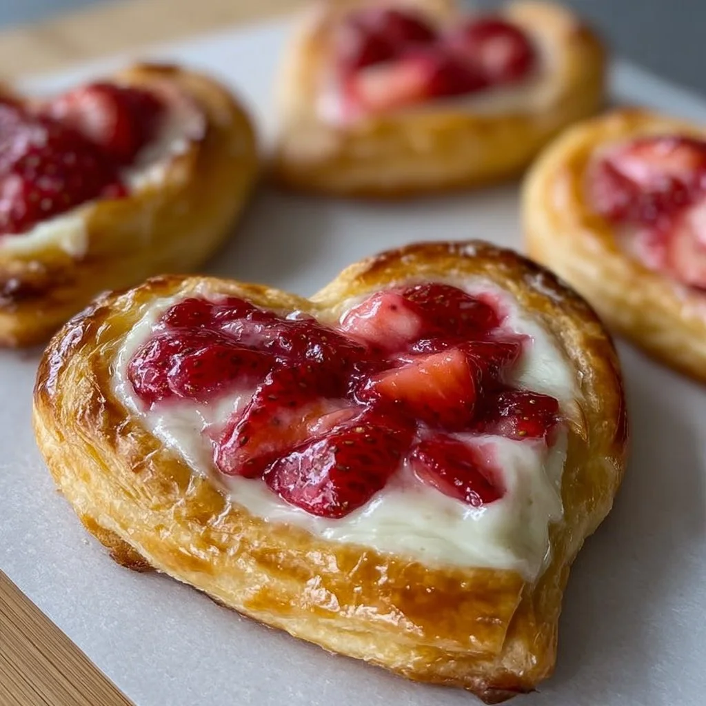 Delicious Strawberry Cream Cheese Heart Danishes on a plate
